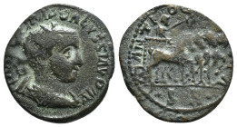 PISIDIA. Antioch. Volusian (251-253). Ae.
Obv: IMP C VIMP CALVSSIAVD AV.
Radiate, draped and cuirassed bust right.
Rev: ANTIOCHIO CLA / S R.
Volusian,...