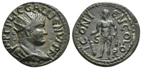 LYCAONIA. Iconium. Gallienus (253-268). Ae.
Obv: IMP C P LIC GALLIENVS P F A.
Radiate, draped and cuirassed bust right.
Rev: ICONIEN COLO / S - R.
Her...