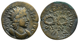 PHRYGIA. Hierapolis. Pseudo-autonomous. Homonoia with Ephesus. Ae (3rd century AD).
Obv: ΛΑΙΡΒΗΝΟC.
Radiate and draped bust of Helios-Lairbenos right....