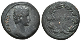 ASIA MINOR. Uncertain. Augustus (27 BC-14 AD). Ae.
Obv: CAESAR. Bare head right.
Rev: AVGVSTVS. Legend in one line within laurel wreath.
RPC I 2235; B...