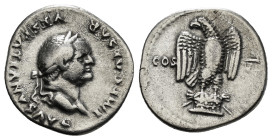Roman Imperial
Vespasian. 69 - 79 AD. AR Denarius. (3,15 g). Rome mint, struck 76 AD. IMP CAESAR VESPASIANVS AVG, laureate head right. Rev. COS-VII, e...