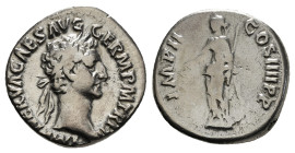 Roman Imperial
Nerva AD 96-98. Rome
Denarius AR
3,37 g
IMP NERVA CAES AVG GERM P M TR P II, laureate head right / IMP II COS IIII P P. Libertas standi...