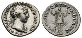 Roman Imperial
Trajan AD 98-117. Rome
Denarius AR
3,18 g
IMP TRAIANO AVG GER DAC P M TR P, laureate head right, with slight drapery on far shoulder / ...