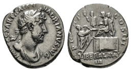 Hadrian, 117-138. Denarius (3,10 g), Rome, circa late 120-121. IMP CAESAR TRAIAN HADRIANVS AVG Laureate head of Hadrian to right, with slight drapery ...
