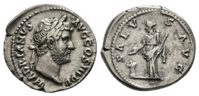 Roman Imperial
Hadrian, 117-138. Denarius (3,52 g), Rome, 137-138. HADRIANVS AVG COS III P P Bare head of Hadrian to right. Rev. SALVS AVG Salus stand...