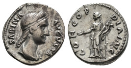 Roman Imperial Sabina. Augusta AD 128-137. Rome Denarius 3,25 g
SABINA AVGVSTA, diademed and draped bust right / CONCORDIA AVG, Concordia standing lef...