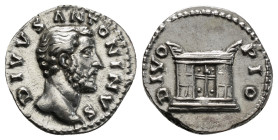 Roman Imperial
Divus Antoninus Pius AR Denarius. Rome, after AD 161. DIVVS ANTONINVS, bare head to right / DIVO PIO, square altar. 3,18 g