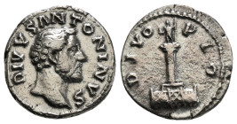 Roman Imperial
Divus Antoninus Pius AR Denarius. Struck under Marcus Aurelius. Rome, AD 161-162. DIVVS ANTONINVS, bare head right / DIVO PIO, column s...