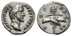 Roman Imperial
Antoninus Pius AR Denarius. Rome, AD 139. ANTONINVS AVG PIVS P P, laureate head to right / TR P COS II, clasped hands holding winged ca...