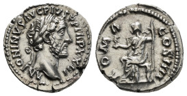 Roman Imperial
Antoninus Pius AR Denarius. Rome, AD 159-160. ANTONINVS AVG PIVS P P TR P XXIIII, laureate head to right / ROMA COS IIII, Roma, helmete...