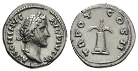 Roman Imperial
Antoninus Pius AR Denarius. Rome, AD 139. ANTONINVS AVG PIVS P P, bare head to right / TR POT COS II, modius with four corn ears and po...