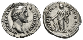 Roman Imperial
Antoninus Pius AR Denarius. Rome, AD 139. IMP T AEL CAES HADR ANTONIVS, bare head to right / AVG PIVS P M TR P COS III P, Fortuna stand...