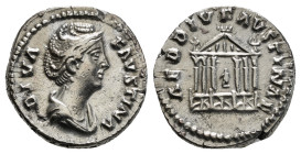 Roman Imperial
Diva Faustina I (wife of A. Pius) AR Denarius. Rome, after AD 141. DIVA FAVSTINA, draped bust to right / AED DIV FAVSTINAE, hexastyle t...