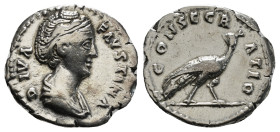 Roman Imperial
Diva Faustina I (wife of A. Pius) AR Denarius. Rome, after AD 141. DIVA FAVSTINA, draped bust to right / CONSECRATIO, peacock walking t...