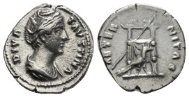 Roman Imperial
Diva Faustina I (wife of A. Pius) AR Denarius. Rome, after AD 141. DIVA FAVSTINA, draped bust to right / AETERNITAS, throne, against wh...