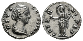 Roman Imperial
Diva Faustina I (wife of A. Pius) AR Denarius. Rome, after AD 141. DIVA FAVSTINA, draped bust to right / AETERNITAS, Providentia standi...