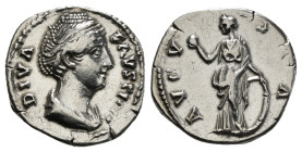 Roman Imperial
Diva Faustina I (wife of A. Pius) AR Denarius. Rome, AD 141. DIVA FAVSTINA, draped bust to right / Venus standing facing, head left, ho...