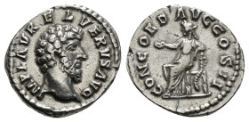 Roman Imperial
Lucius Verus. AD 161-169. AR Denarius. Rome mint. Struck under Marcus Aurelius and Lucius Verus, AD 161. Bare head right / Concordia se...