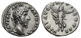 Roman Imperial
Lucius Verus, 161-169. Denarius, Rome, 165-166. L VERVS AVG ARM PARTH MAX Laureate head of Lucius Verus to right. Rev. VICT AVG TR P VI...