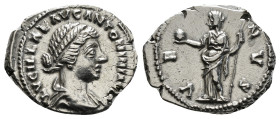 Roman Imperial
Lucilla (daughter of Marcus Aurelius) AR Denarius. Rome, AD 161-169. LVCILLAE AVG ANTONINI AVG F, draped bust right / VENVS, Venus stan...