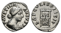 Roman Imperial
Faustina II (wife of M. Aurelius) AR Denarius. Rome, AD 161-164. FAVSTINA AVGVSTA, draped bust to right, wearing stephane / SAECVLI FEL...