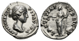 Roman Imperial
Faustina II (daughter of A. Pius) AR Denarius. Rome, AD 161-175. FAUSTINAE AVG PII AVG FIL, draped bust to right / LAETITIAE PVBLICAE, ...