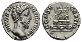 Roman Imperial
Divus Marcus Aurelius AR Denarius. Rome, AD 180. DIVVS M ANTONINVS PIVS, bare head to right / CONSECRATIO, funeral pyre in four tiers, ...