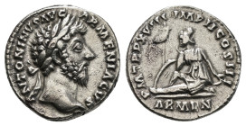 Roman Imperial
Marcus Aurelius, 161-180. Denarius, Rome mint, 163-164 AD. ANTONINVS AVG ARMENIACVS Laureate head of Marcus Aurelius to right. Rev. P M...