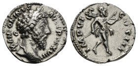 Roman Imperial
Marcus Aurelius AR Denarius. Rome, AD 175-176. M ANTONINVS AVG TR P XX VIII, laureate head to right / IMP VI COS III, Mars advancing to...