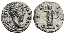 Roman Imperial
Marcus Aurelius AR Denarius. Rome, AD 175-176. 
Obv: ANTONINVS AVG TR P XXV, Laureate head right / Rev: COS III, Minerva advancing righ...