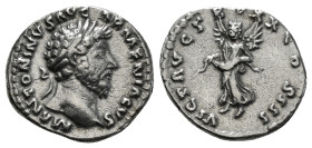 ROMAN IMPERIAL
Marcus Aurelius AR Denarius. Rome, AD 165-166. M ANTONINVS AVG ARMENIACVS, laureate head to right / VICT AVG TR P XX COS III, Victory f...