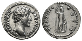 Roman Imperial
Marcus Aurelius, as Caesar, AR Denarius. Rome, AD 148-149. AVRELIVS CAESAR AVG PII F, bare head to right / TR POT III COS II, Minerva s...