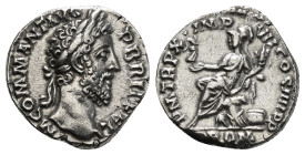 Roman Imperial
Commodus AR Denarius. Rome, AD 187-188. M COMM ANT AVG P BRIT, laureate head to right / Roma seated left, holding Victory and cornucopi...