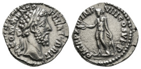 Roman Imperial
Commodus AR Denarius. Rome, AD 187-188. laureate head to right / Genius standing facing, head to left, holding patera and grain ears
3,...