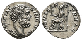 Clodius Albinus, as Caesar, AR Denarius. Rome, AD 193-195. D CL SEPT ALBIN CAES, bare head to right / ROMAE AETERNAE, Roma seated to left on shield, h...