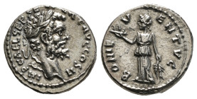 Septimius Severus AR Denarius AD 193-195. IMP CAE L SEP SEV PERT AVG COS II, laureate head to right / BONI EVENTVS, Bonus Eventus standing to left, ho...