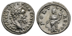 Septimius Severus AR Denarius. Emesa, AD 194-195. IMP CAE L SEP SEV PERT AVG COS II, laureate head to right / FORTVN REDVC, Fortuna standing to left, ...