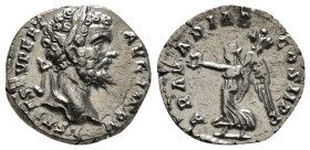 Septimius Severus AR Denarius. Rome, AD 196-197. L SEPT SEV PERT AVG IMP , laureate head to right / ARAB ADIAB COS II P P, Victory, winged and draped,...