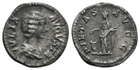 Julia Domna (wife of S. Severus) AR Denarius. Rome, AD 196-211. IVLIA AVGVSTA, draped bust to right / PIETAS AVGG, Pietas standing facing, holding inc...