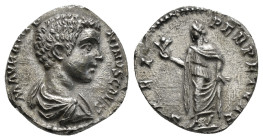 Roman Imperial
Caracalla. As Caesar, AD 196-198. AR Denarius (19mm, 2.94 g, 6h). Rome mint. Struck AD 196-197. Bareheaded and draped bust right / Spes...
