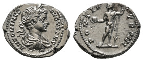Caracalla AR Denarius. Rome, AD 200. ANTONINVS AVGVSTVS, laureate, draped and cuirassed bust to right / PONTIF TR P III, Sol standing facing, head to ...