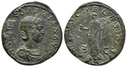 Julia Soaemias (mother of Elagabalus) Æ Sestertius. Rome, AD 218-222. IVLIA SOAEMIAS AVG, diademed and draped bust to right, VENVS CAELESTIS, Venus st...