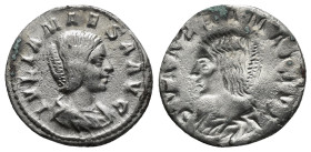 Julia Maesa (grandmother of Elagabalus) Brockage AR Denarius. Rome, AD 218-220. IVLIA MAESA AVG, draped bust right / Incuse of obverse. Cf. RIC 249-25...