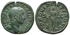 Severus Alexander Æ Sestertius. Rome, AD 231-235. IMP ALEXANDER PIVS AVG, laureate bust to right, slight drapery on far shoulder / PROVIDENTIA AVG, Pr...