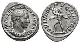 Severus Alexander AR Denarius. Rome, AD 232. IMP ALEXANDER PIVS AVG, laureate, draped and cuirassed bust to right / IOVI PROPVGNATORI, Jupiter advanci...