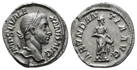 Severus Alexander AR Denarius. Rome, AD 229. IMP SEV ALEXAND AVG, laureate head to right / ABVNDANTIA AVG, Abundantia standing facing, head to right, ...