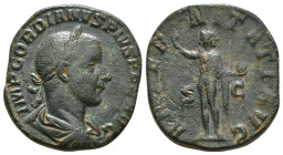 Gordian III.
Bronze Sestertius, AD 240-244. Rome.
Obv: IMP GORDIANVS PIVS FEL AVG, laureate, draped and cuirassed bust right. Rev: AETERNITATI AVG, Ae...