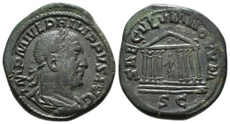 Philip I Æ Sestertius. Rome, AD 248. IMP M IVL PHILIPPVS AVG, laureate, draped and cuirassed bust to right / SAECVLVM NOVVM, octastyle temple with sta...