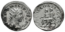 PHILIP II (247-249). Antoninianus. Rome.
Obv: IMP PHILIPPVS AVG.
Radiate, draped and cuirassed bust right.
Rev: LIBERALITAS AVGG III.
Philip I and Phi...