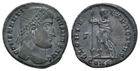 Roman Imperial
Constantine I Æ Nummus. (3,79 g) Constantinople, AD 327. CONSTANTINVS MAX AVG, laureate bust right / GLORIA EXERCITVS, soldier standing...